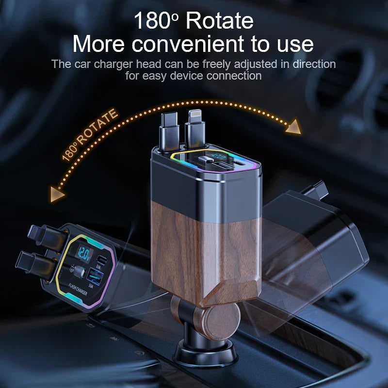 4-in-1 120W Retractable Car Charger with USB-C and USB-A Cables - Image 5