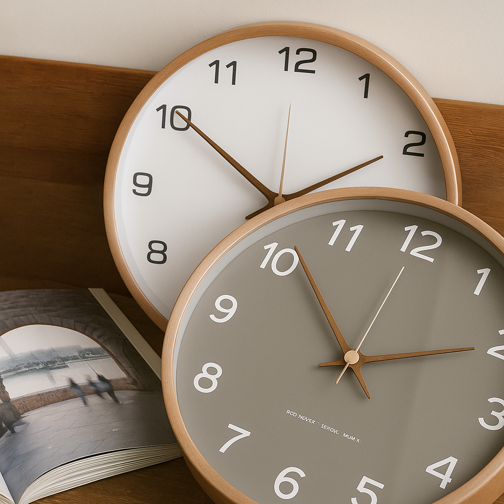 Minimalistyczny Zegar Ścienny – Drewniany i Szklany Design, Cichy Mechanizm Kwarcowy