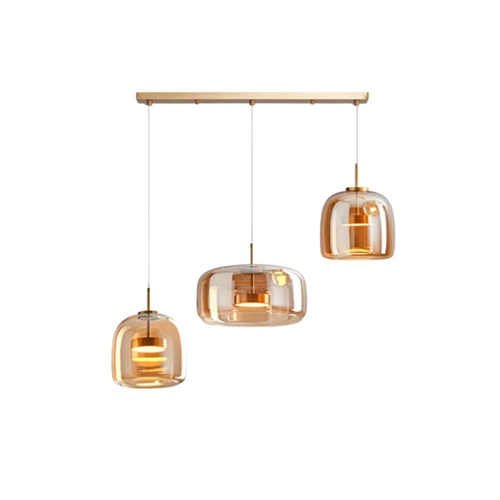 Lampada da soffitto in stile retrò con triplo paralume in vetro e illuminazione LED regolabile