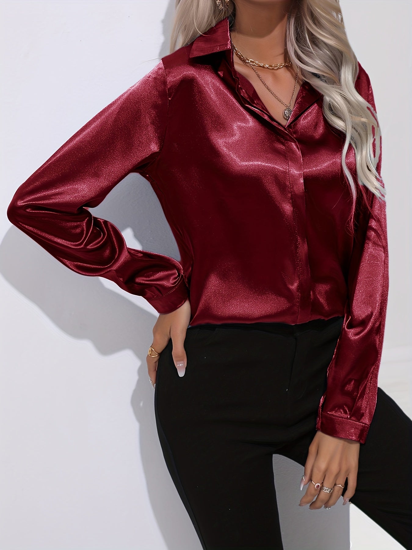 Women's Button-Up Blouse Long Sleeve Casual Style