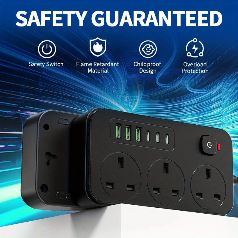 Prolunga Elettrica 9 in 1 con 3 Prese AC e 6 Porte USB