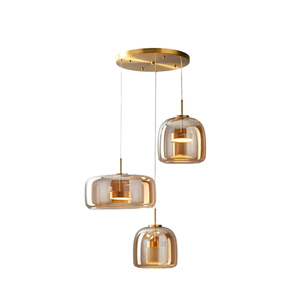 Lampada da soffitto in stile retrò con triplo paralume in vetro e illuminazione LED regolabile