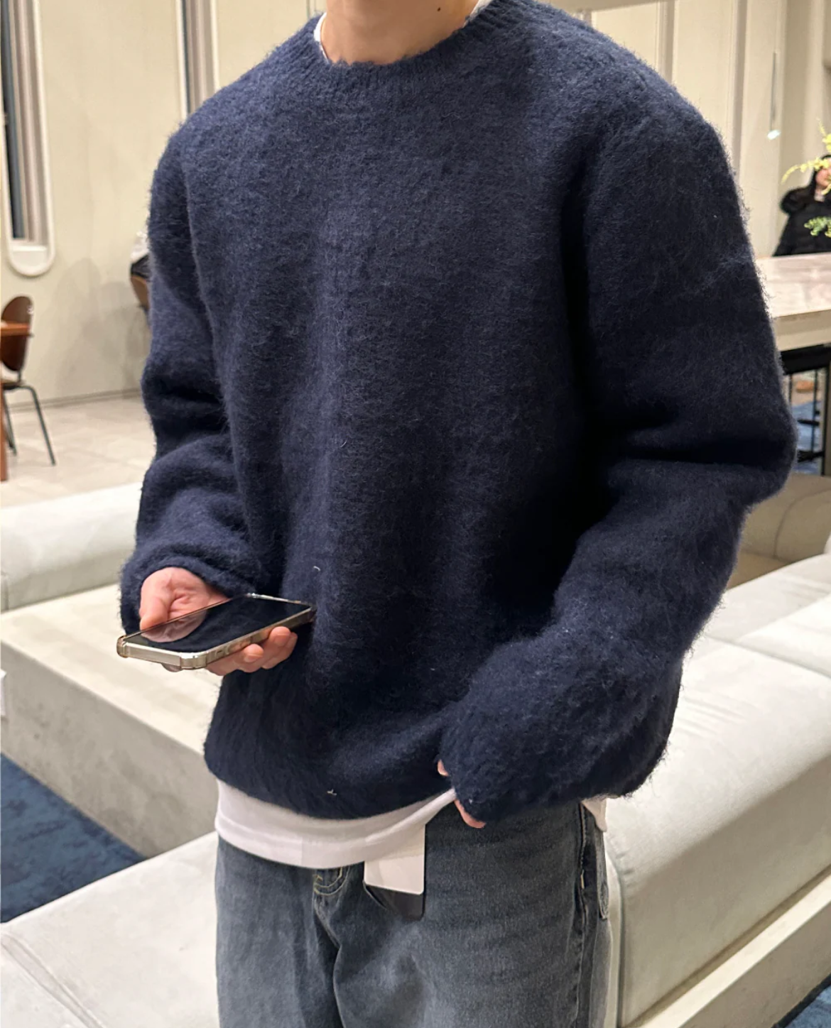 Maglione da uomo in maglia testurizzata manica lunga taglio aderente