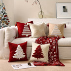 Poszewka na Poduszkę Świąteczną Haftowana Choinka i Dzwonki