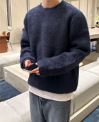 Maglione da uomo in maglia testurizzata manica lunga taglio aderente