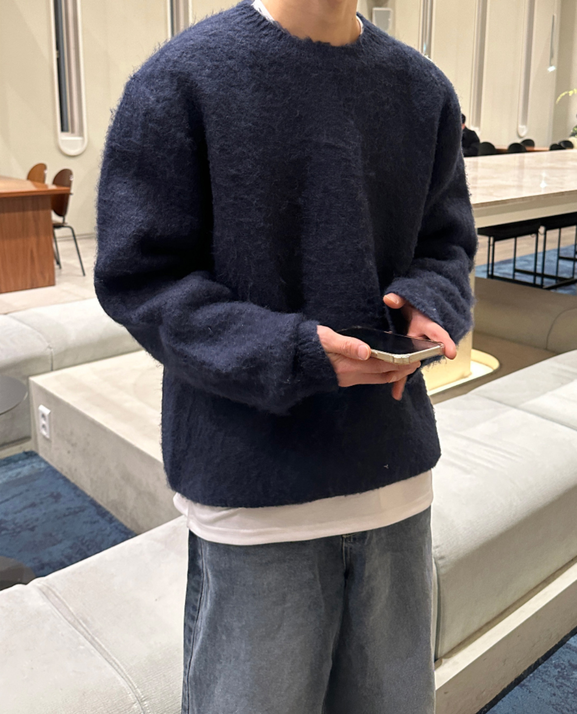 Maglione da uomo in maglia testurizzata manica lunga taglio aderente