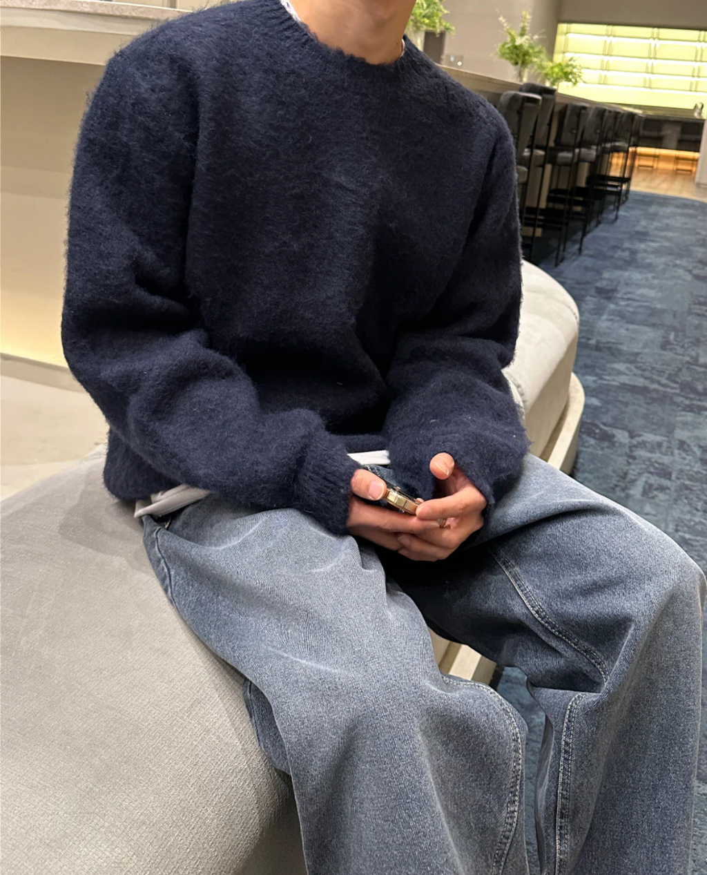 Maglione da uomo in maglia testurizzata manica lunga taglio aderente