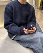 Maglione da uomo in maglia testurizzata manica lunga taglio aderente