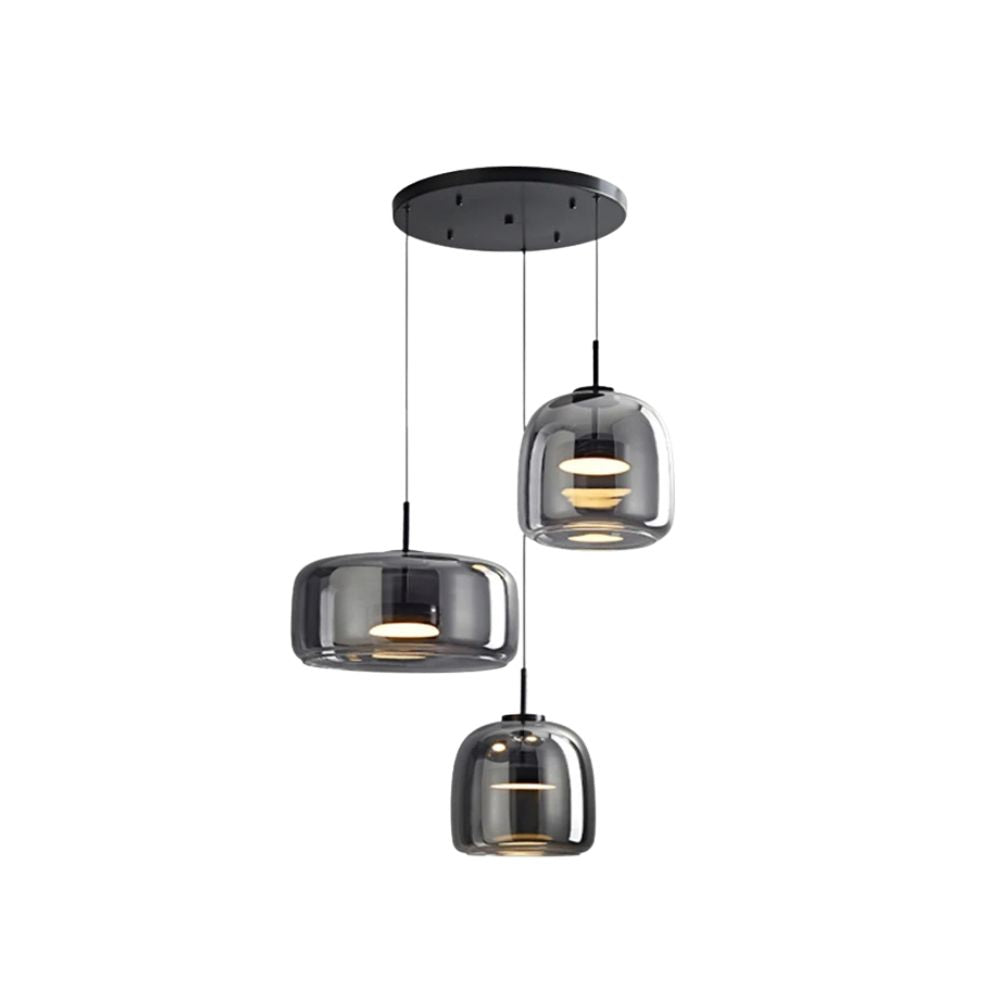 Lampada da soffitto in stile retrò con triplo paralume in vetro e illuminazione LED regolabile