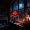 Bat-shaped table lamp with red wings – decorative element
