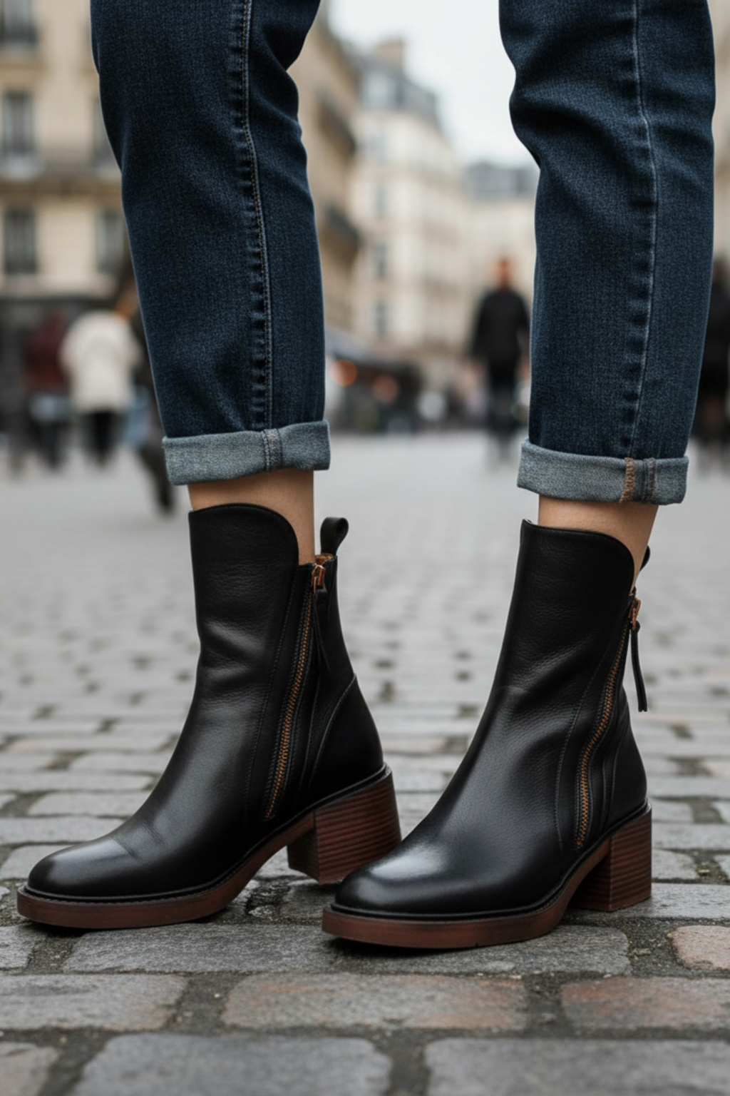 Stivaletti neri da donna con tacco a blocco – comfort e stile per tutto il giorno