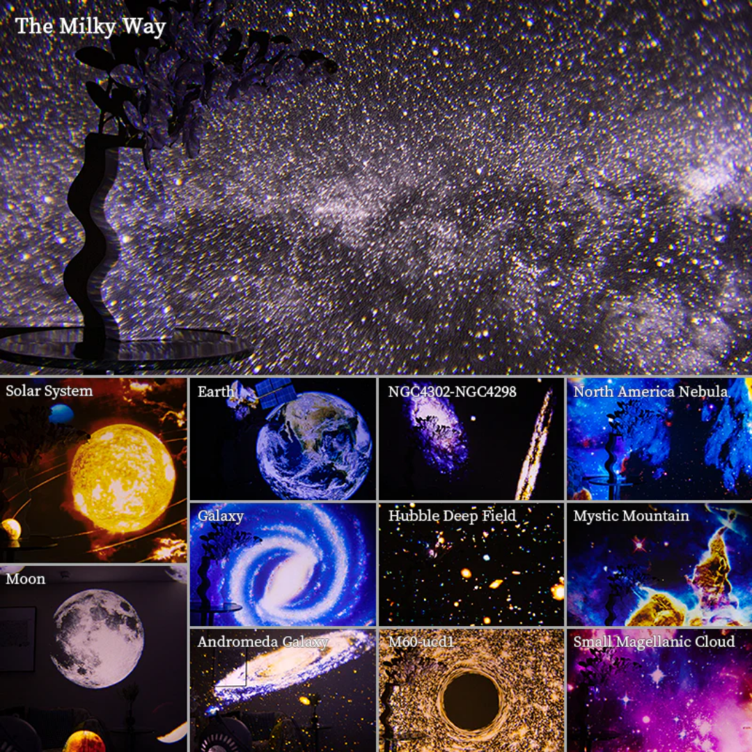 Creative HD 360° projector with galaxy and rotating star light