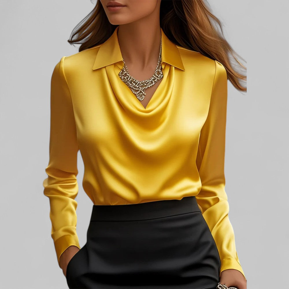 Women's blouse Long sleeve Draped neckline Elegant style