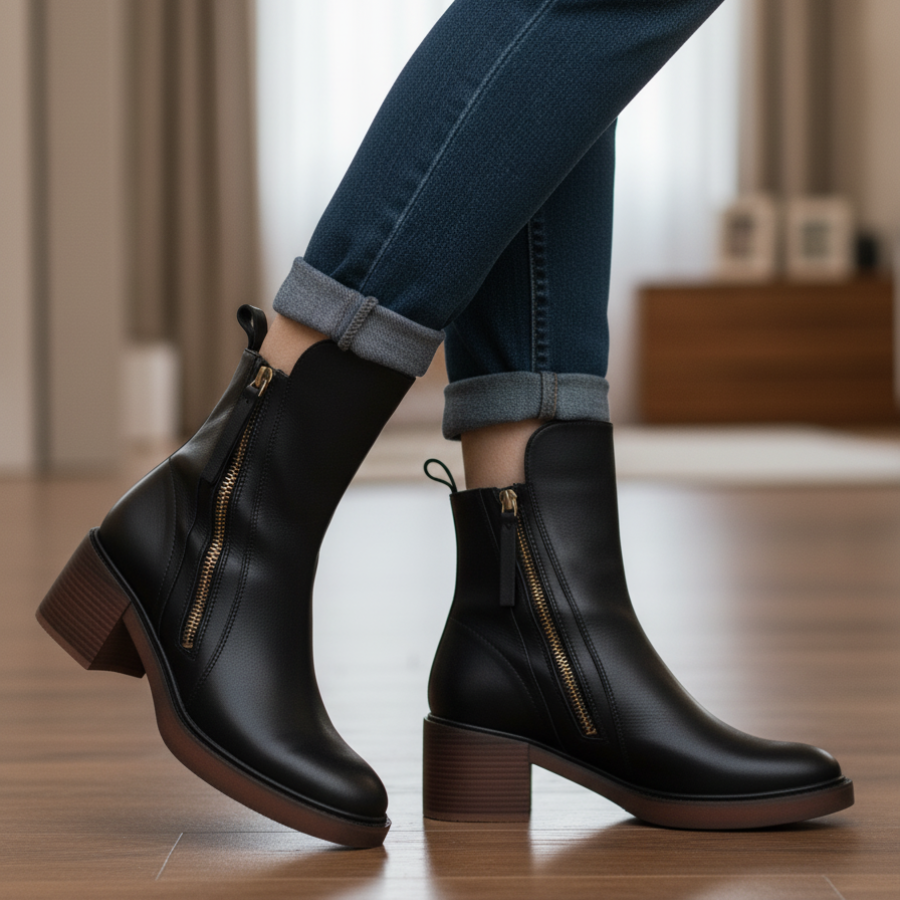 Stivaletti neri da donna con tacco a blocco – comfort e stile per tutto il giorno