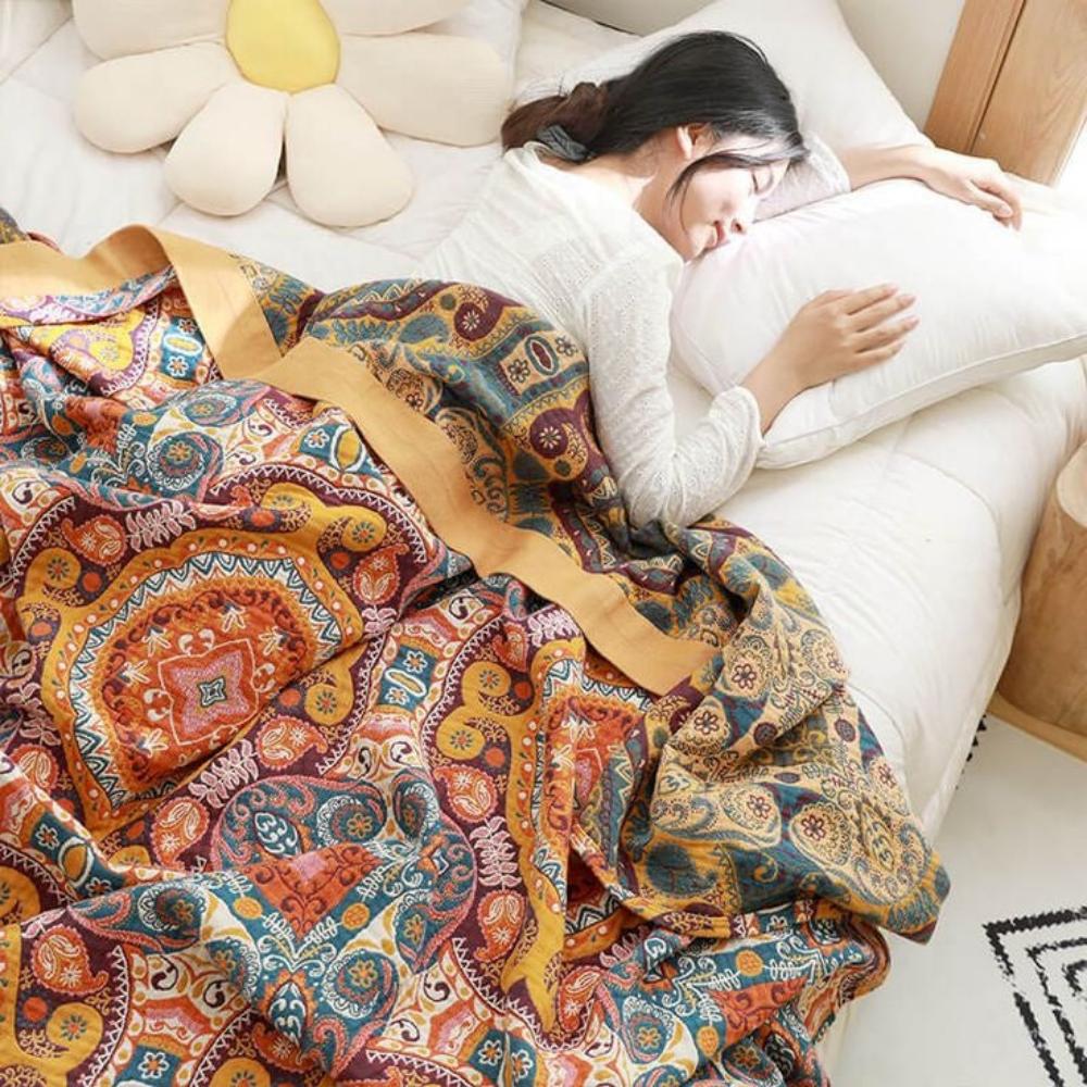 Couverture innovante réversible rafraîchissante boho pour un sommeil paisible