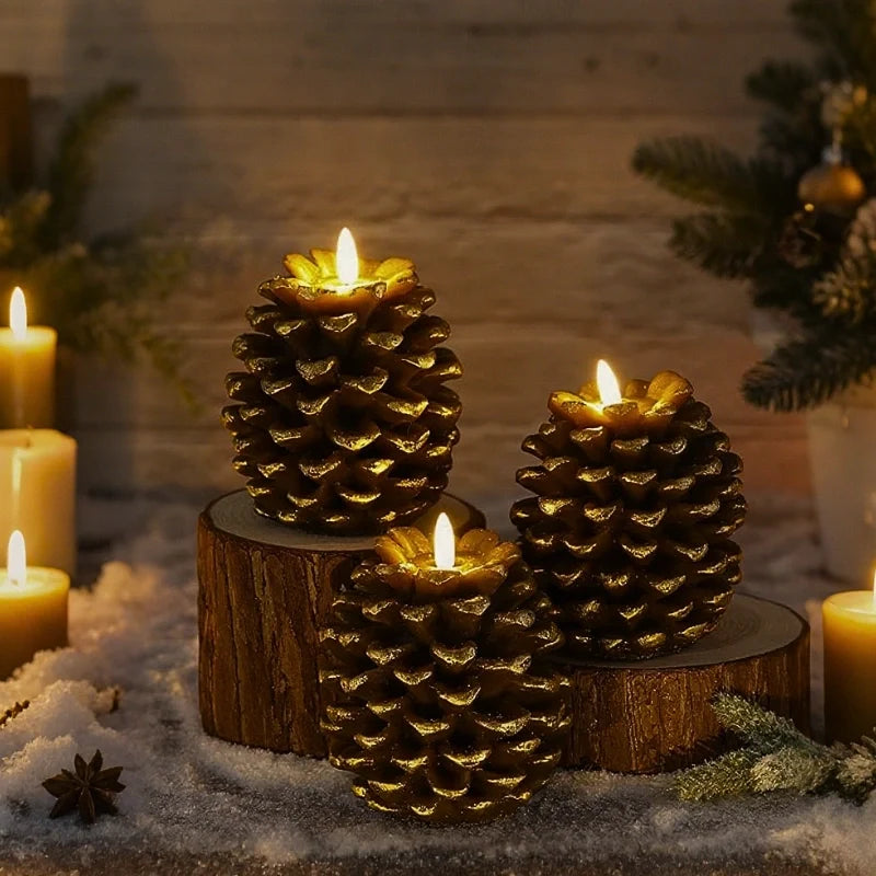 Candele rustiche a forma di pigna senza fiamma per decorazioni d’interni
