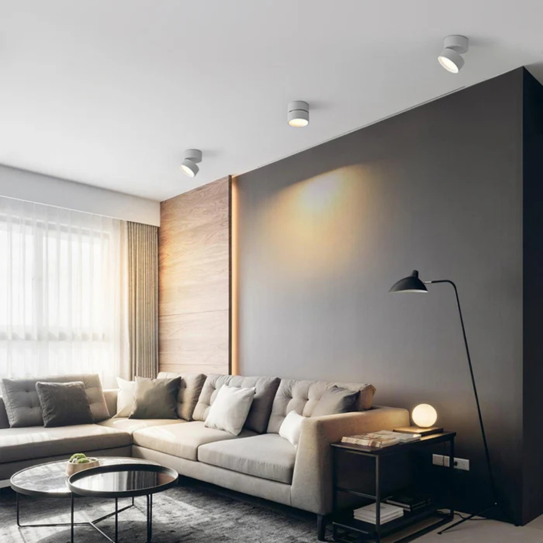 Adjustable compact LED ceiling lamp with a single light point