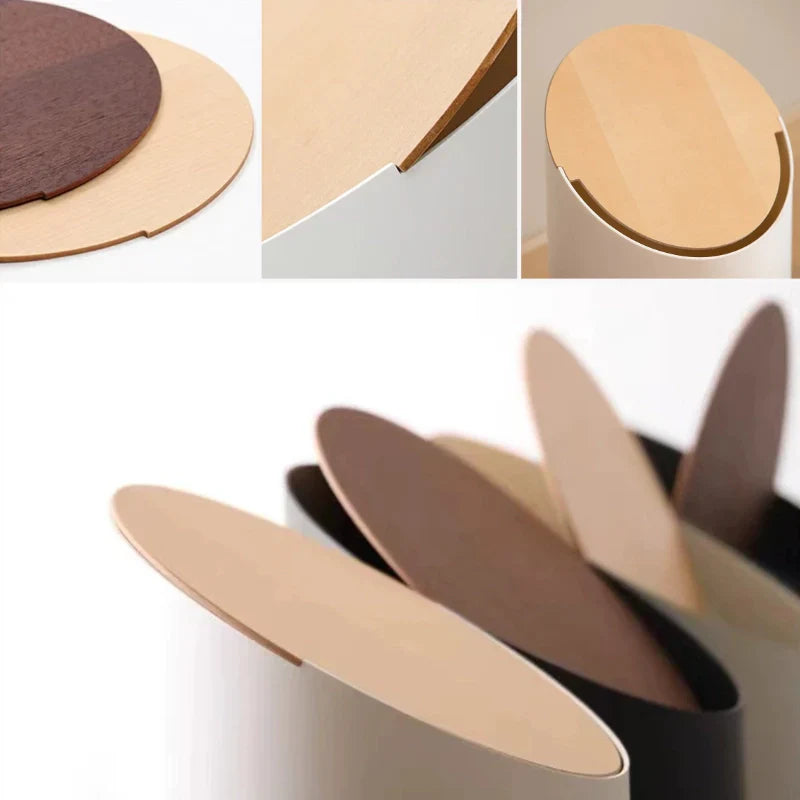 Minimalistyczny Wytrzymały kosz na śmieci Swing-Top z drewnianą pokrywą