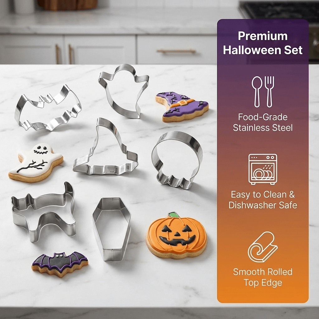 Halloween Foremki do Pierników Ciastek i Ciasteczek Stalowe 7 Kształtów Motyw Dynia Czaszka Duch
