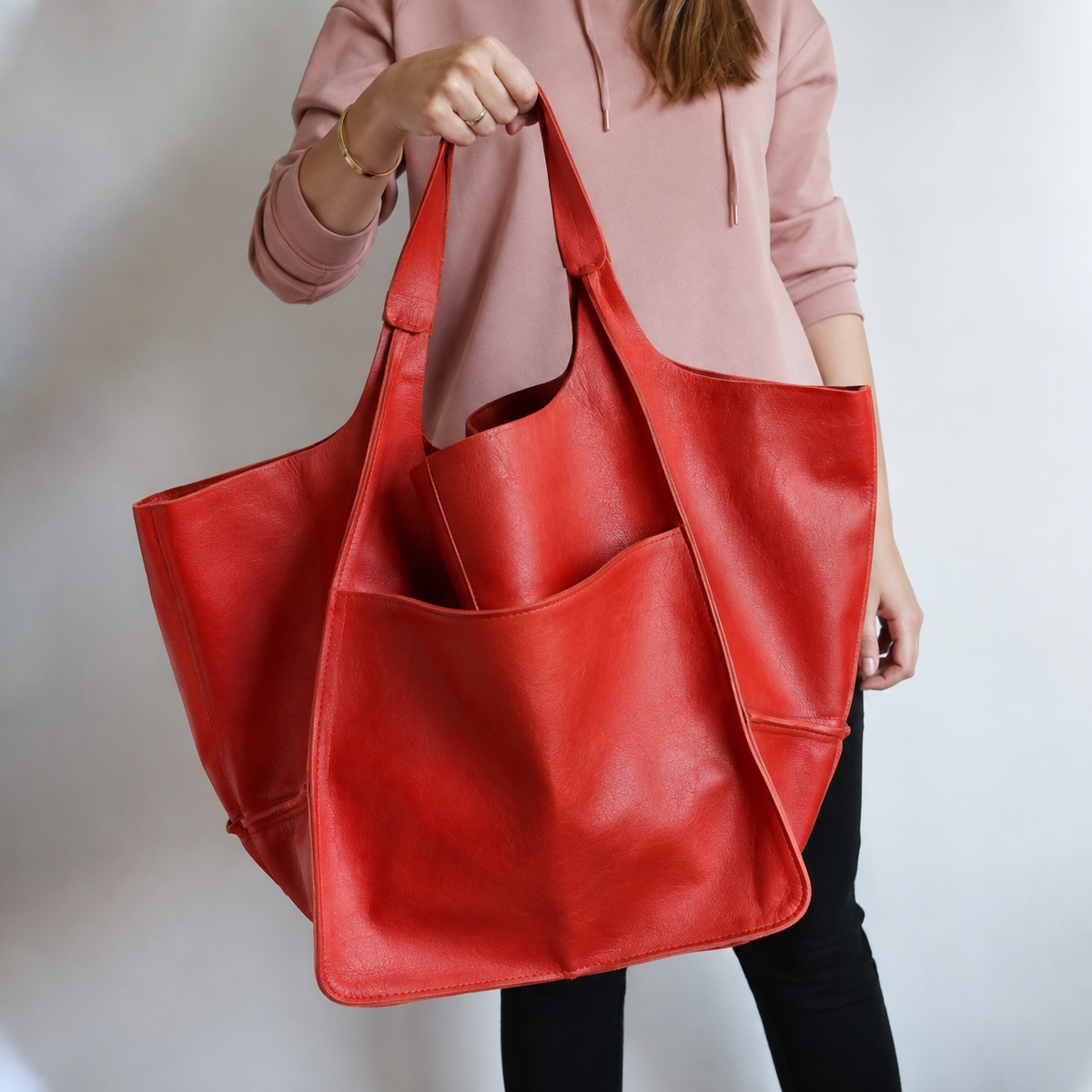 Fashionable women's leather bag – large vintage everyday shopper