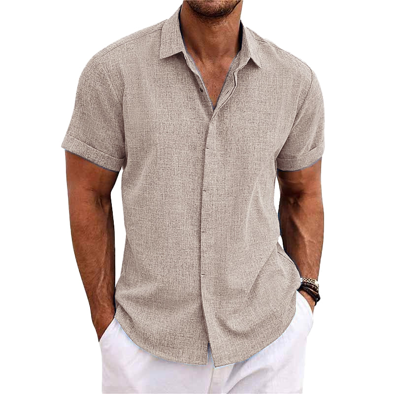 Chemise décontractée pour homme avec col, manches courtes lisses