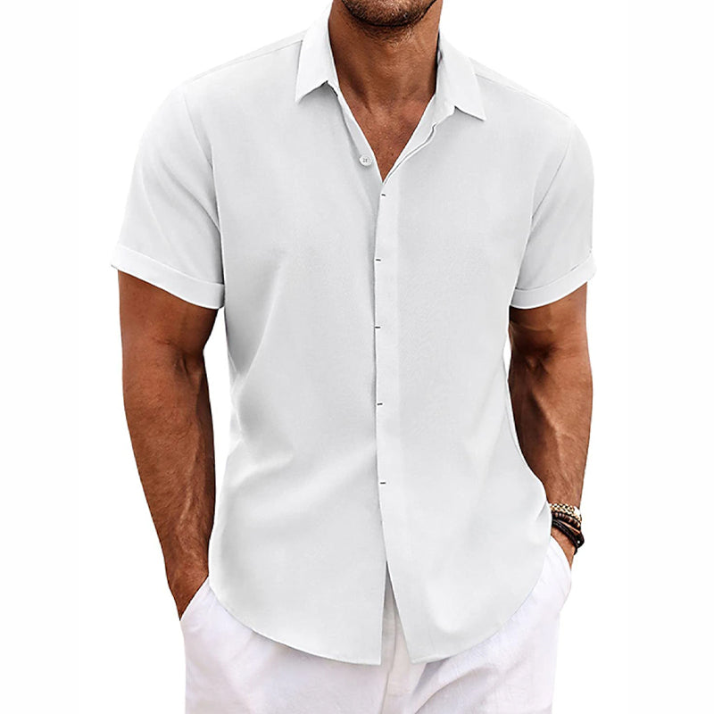 Chemise décontractée pour homme avec col, manches courtes lisses