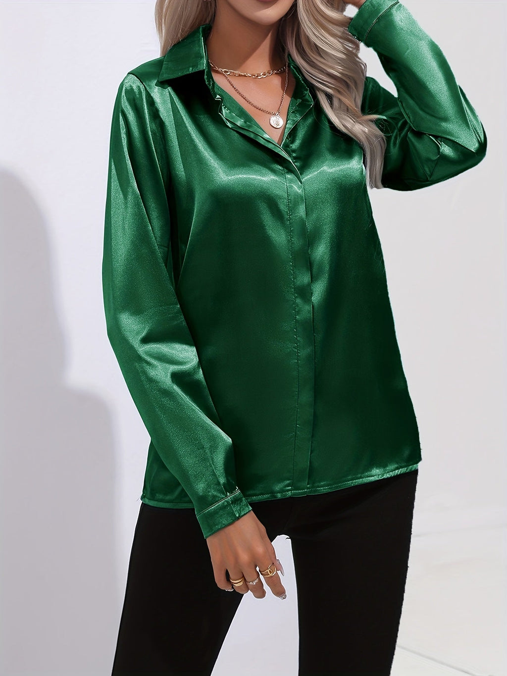Blusa da donna con bottoni manica lunga stile casual