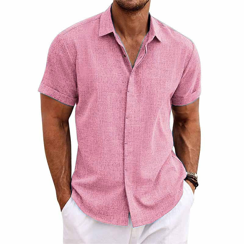 Chemise décontractée pour homme avec col, manches courtes lisses