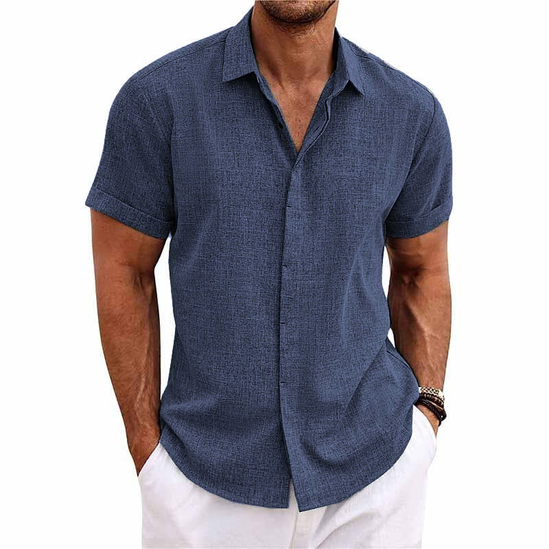 Chemise décontractée pour homme avec col, manches courtes lisses
