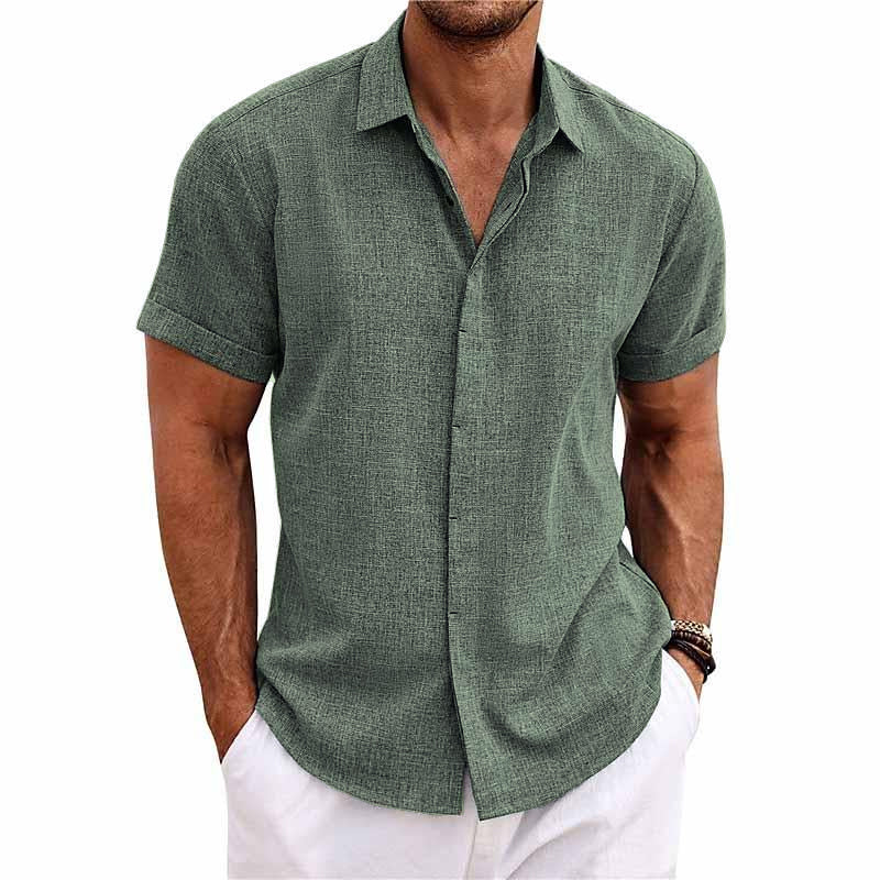 Chemise décontractée pour homme avec col, manches courtes lisses
