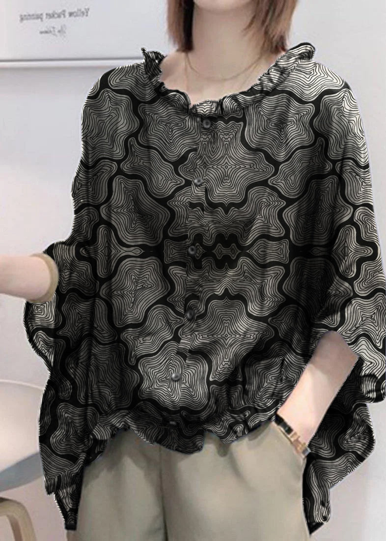 Women's Blouse with Elbow-Length Sleeve, Loose with Ruffles