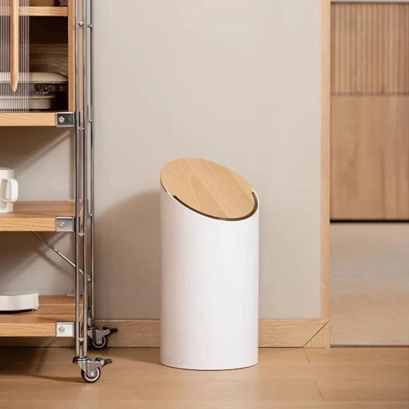 Minimalistyczny Wytrzymały kosz na śmieci Swing-Top z drewnianą pokrywą