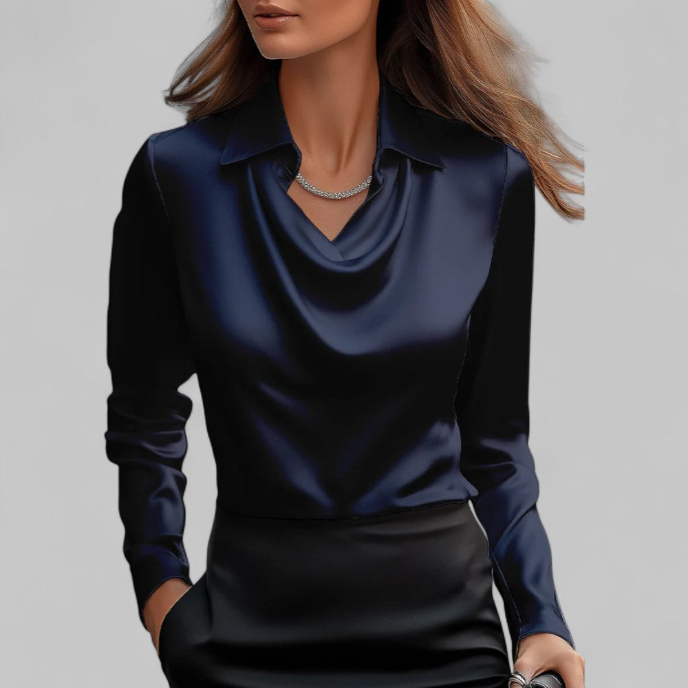 Women's blouse Long sleeve Draped neckline Elegant style