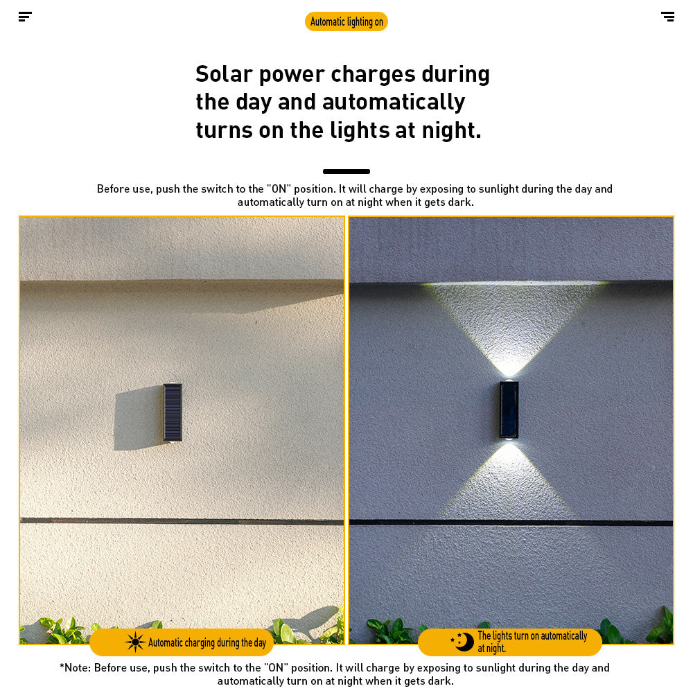 Lampe murale extérieure moderne avec éclairage solaire vers le haut et vers le bas