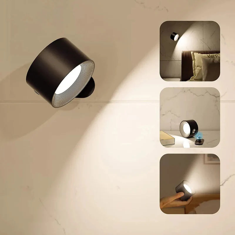 Minimalistyczna bezprzewodowa lampa ścienna z możliwością obrotu o 360°