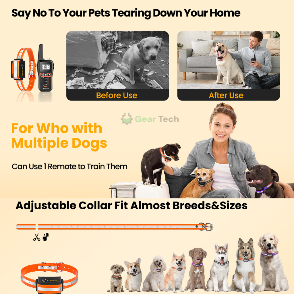 Regulowana wodoodporna obroża szkoleniowa dla psów  –  1000m ładowalna  i sterowana pilotem