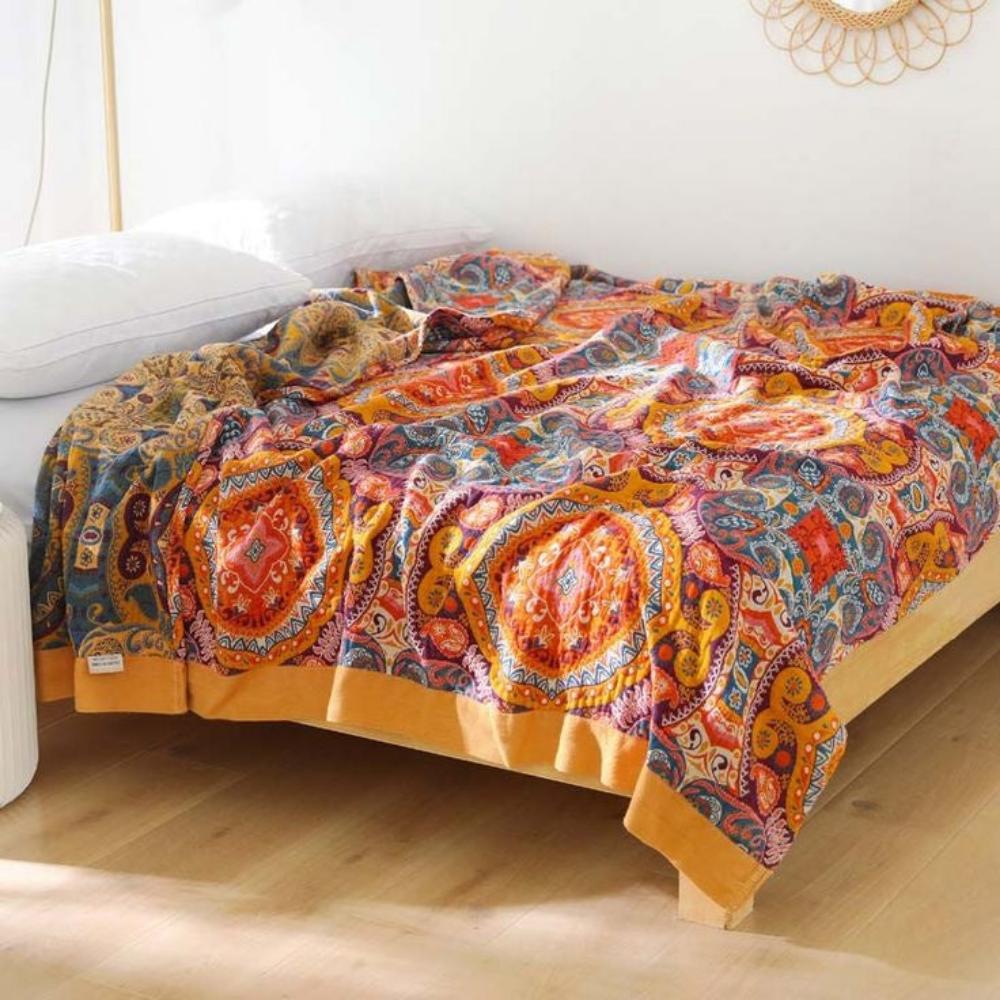 Couverture innovante réversible rafraîchissante boho pour un sommeil paisible