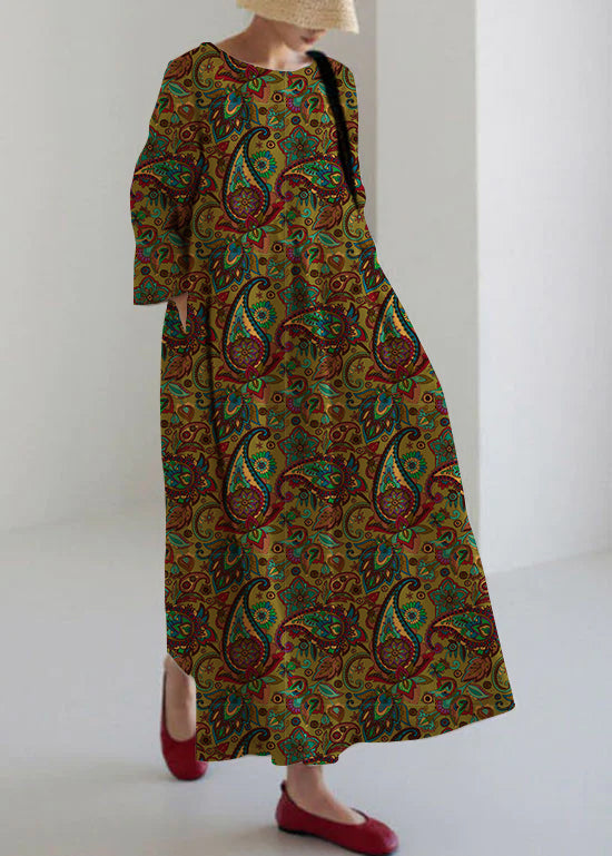Women's Casual Patchwork Loose Midi Dress with Pockets