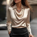 Blouse classique en satin pour femme, avec encolure et manches longues