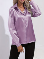 Blusa da donna con bottoni manica lunga stile casual