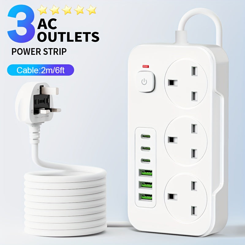 Prolunga Elettrica 9 in 1 con 3 Prese AC e 6 Porte USB