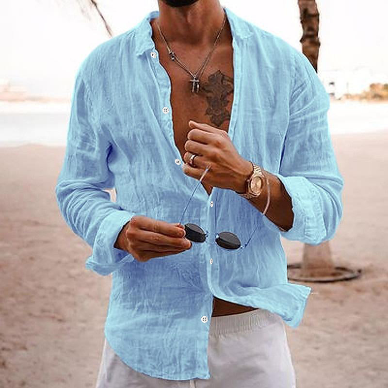 Camicia smart casual da uomo, liscia, a maniche lunghe, taglio classico