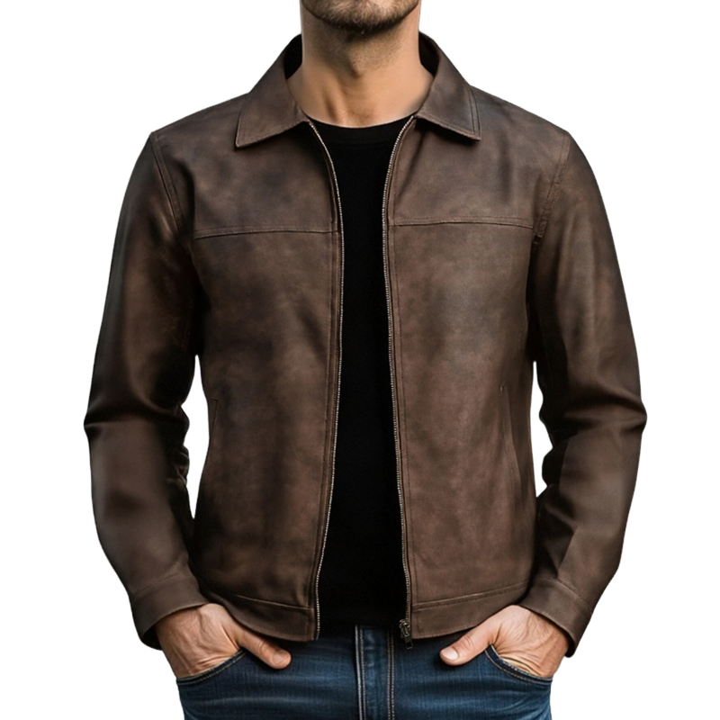 Giacca da moto da uomo con zip aderente abbigliamento esterno quotidiano