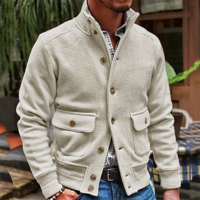 Giacca da uomo stile motociclista colore uniforme con collo alto