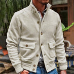 Giacca da uomo stile motociclista colore uniforme con collo alto