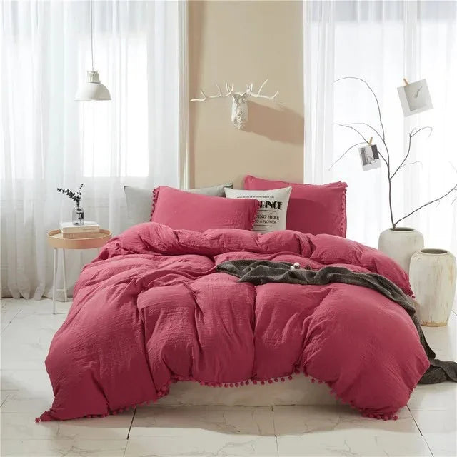 Minimalist Nordic Pom-Pom Bedding Set Quilt