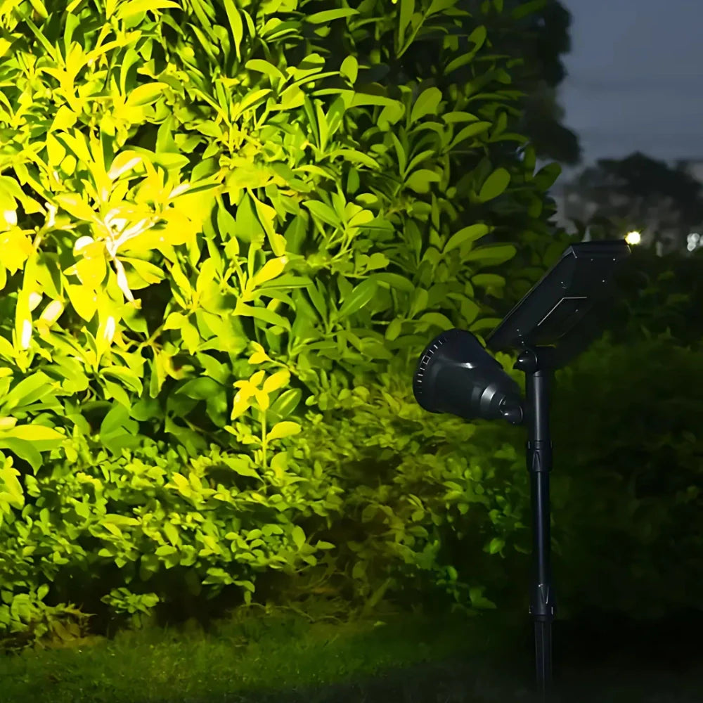 Versatile solar-powered garden spotlight with 9 static and dynamic colors