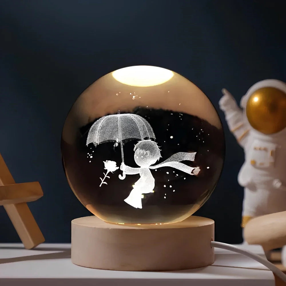 Sfera di cristallo 3D pianeta LED luminosa decorativa