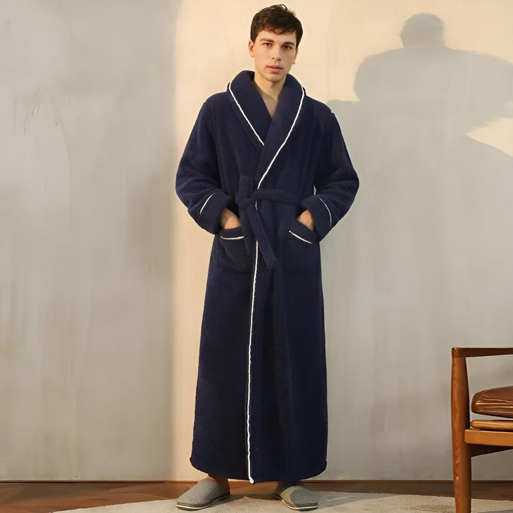 Accappatoio unisex versatile con collo a scialle, cintura in vita e tasche