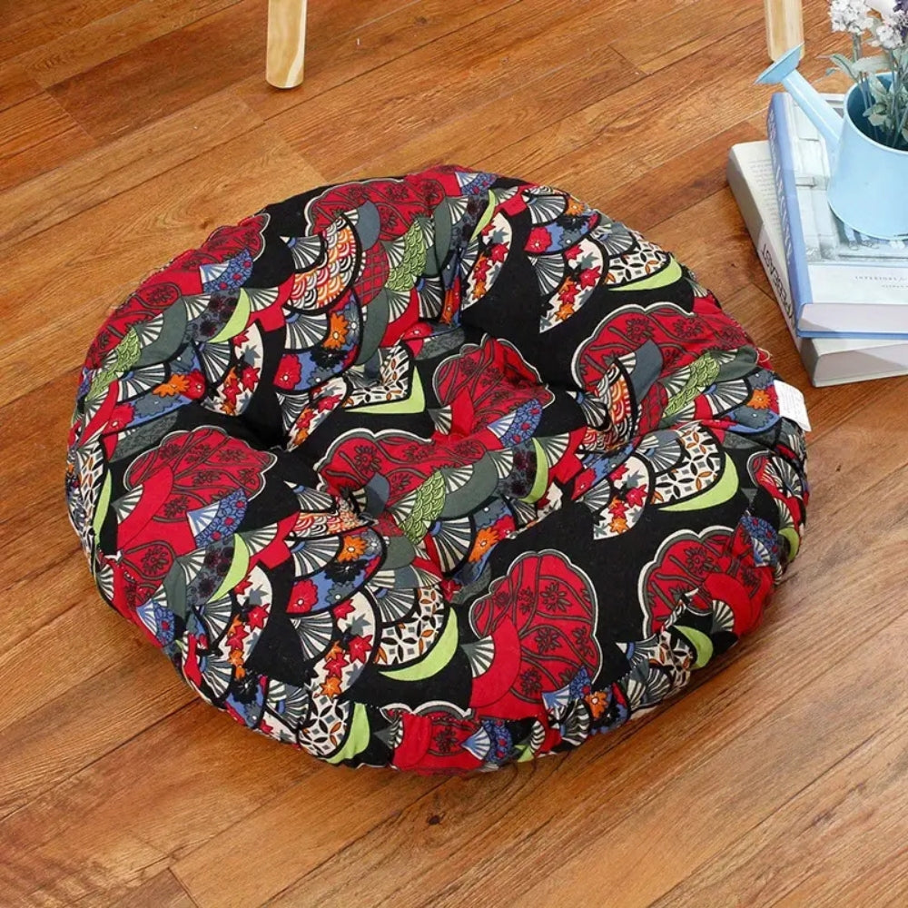 Coussin rond bohème douillet – assise polyvalente pour la méditation et le yoga